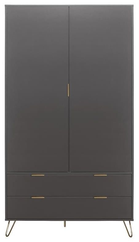 Birlea Arlo Matt Grey 2 Door Wardrobe With Gold Hairpin Legs