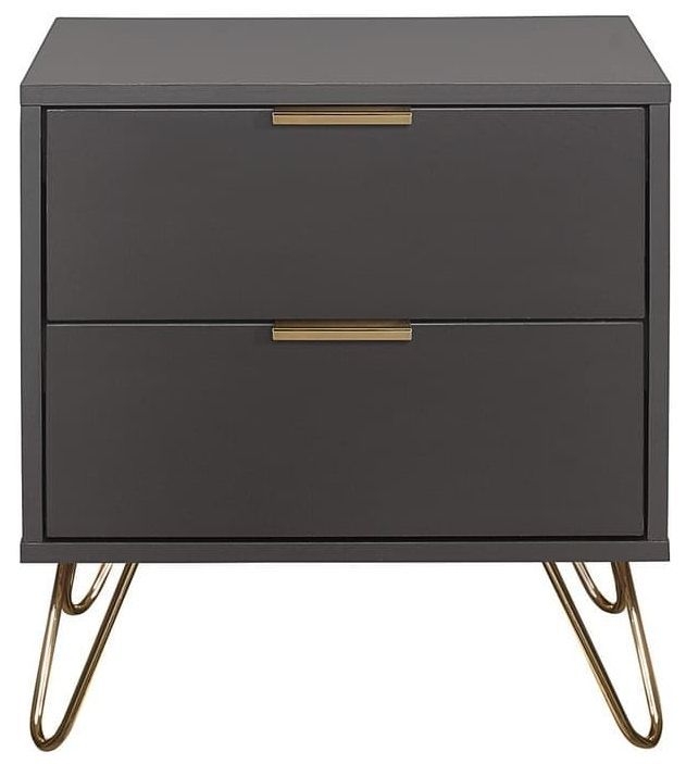 Birlea Arlo Matt Grey 2 Drawer Bedside Cabinet With Gold Hairpin Legs