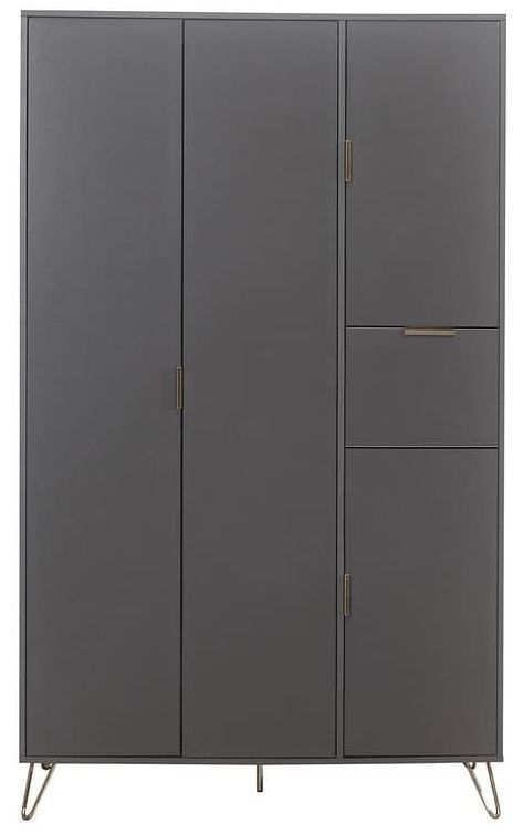 Birlea Arlo Matt Grey 4 Door Wardrobe With Gold Hairpin Legs