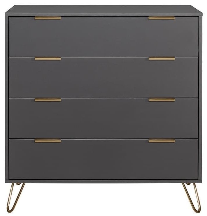 Birlea Arlo Matt Grey 4 Drawer Chest With Gold Hairpin Legs