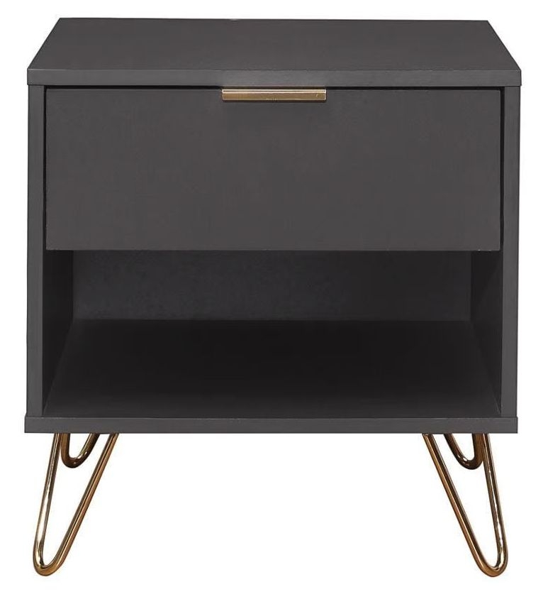 Birlea Arlo Matt Grey 1 Drawer Bedside Cabinet With Gold Hairpin Legs