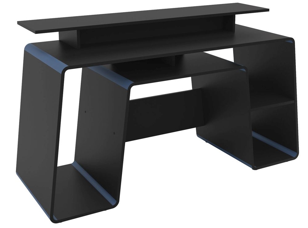 Onyx Black Gaming Computer Desk Comes In Blue Trim And Red Trim
