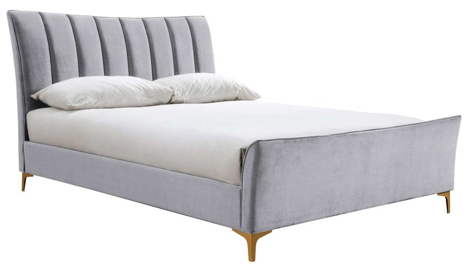 Clover Grey Velvet Fabric Bed Comes In Double And King Size