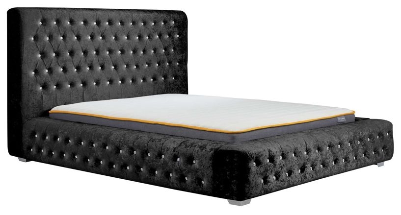 Grande Black Crushed Velvet Fabric Bed Comes In Double King And Queen Size