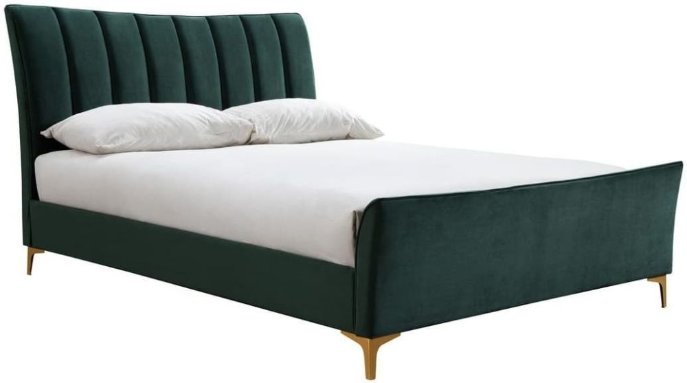 Birlea Clover Green Velvet Fabric 4ft Small Double Bed Clearance Fs718