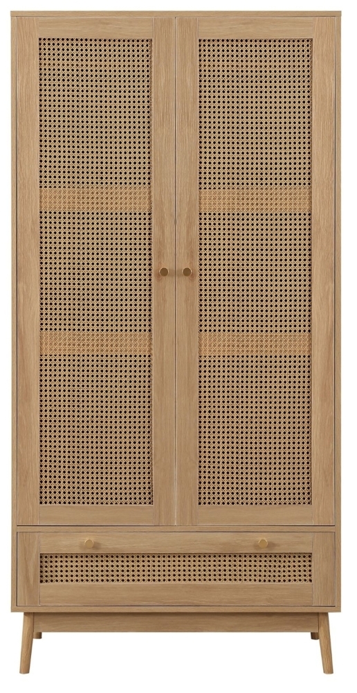 Birlea Croxley Oak 2 Door 1 Drawer Combi Rattan Wardrobe Clearance Fss14595