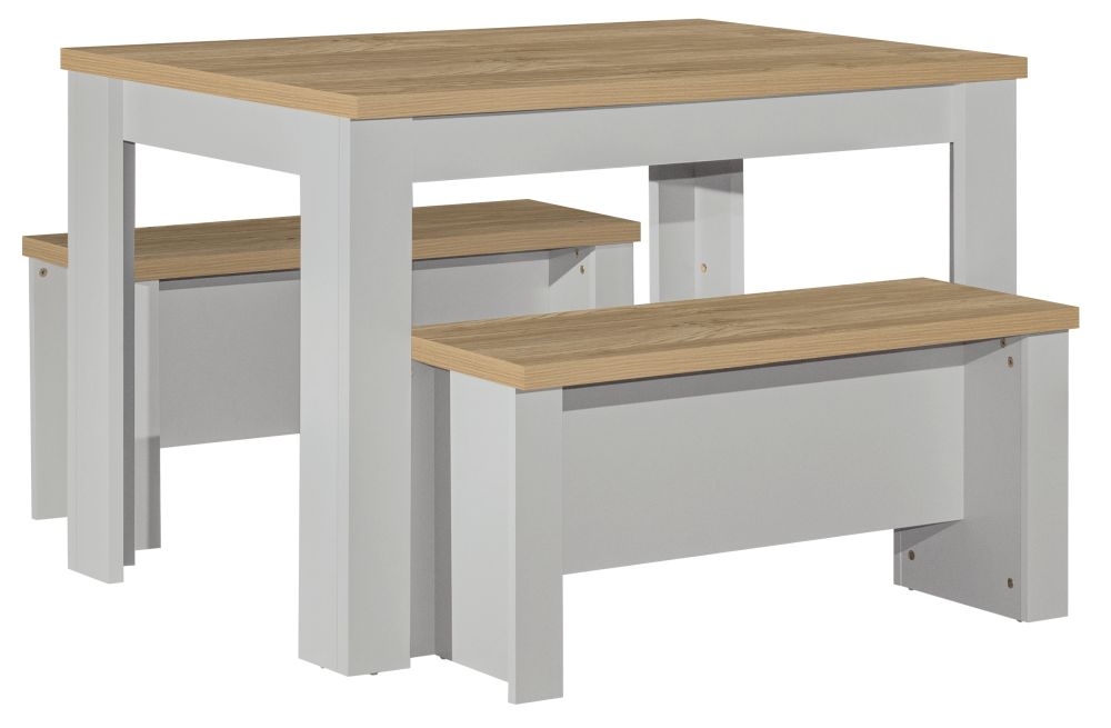 Highgate Oak Dining Table Set With 2 Bench Comes In Grey Cream And Navy Blue Options