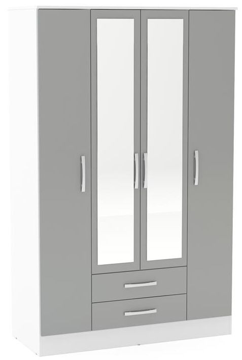 Birlea Lynx 4 Door Combi Wardrobe White And Grey