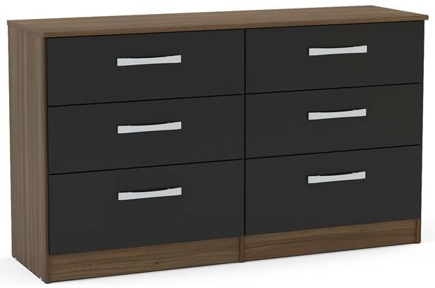 Birlea Lynx 6 Drawer Large Chest Walnut And Black