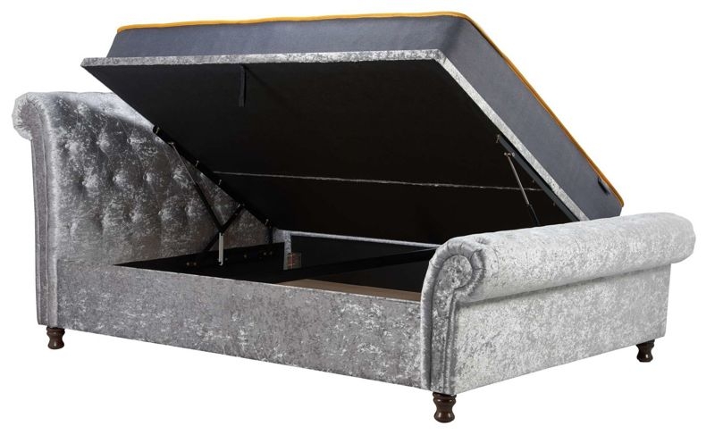 Berlin Castello Steel Crushed Velvet Fabric Side Ottoman Bed