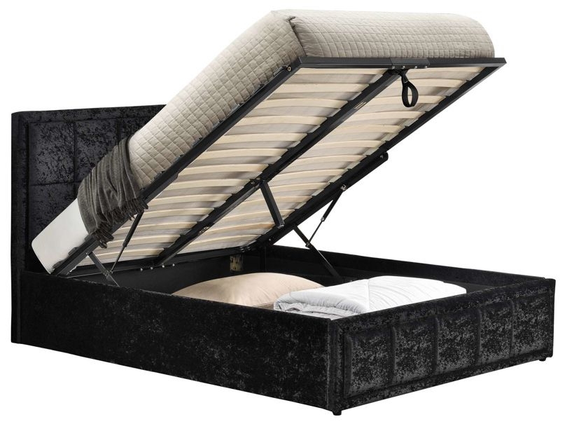 Berlin Hannover Black Crushed Velvet Fabric Ottoman Bed