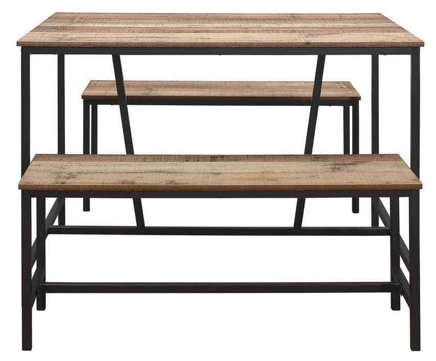Birlea Urban Rustic Dining Table And 2 Bench With Metal Frame