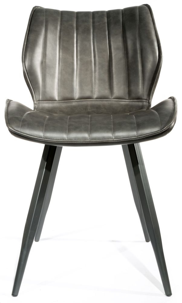 Vintage Chic Grey Vegan Leather Dining Chair Sold In Pairs