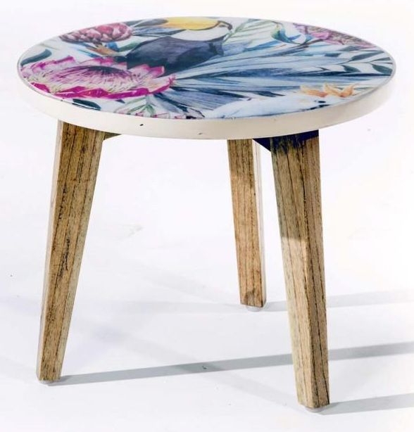 Free Spirit Bright Tropical Print Small Round Lamp Table