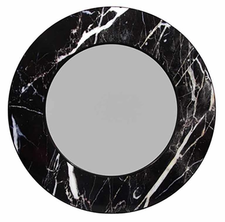 Free Spirit Black Monochrome Marble Round Wall Mirror 80cm X 80cm