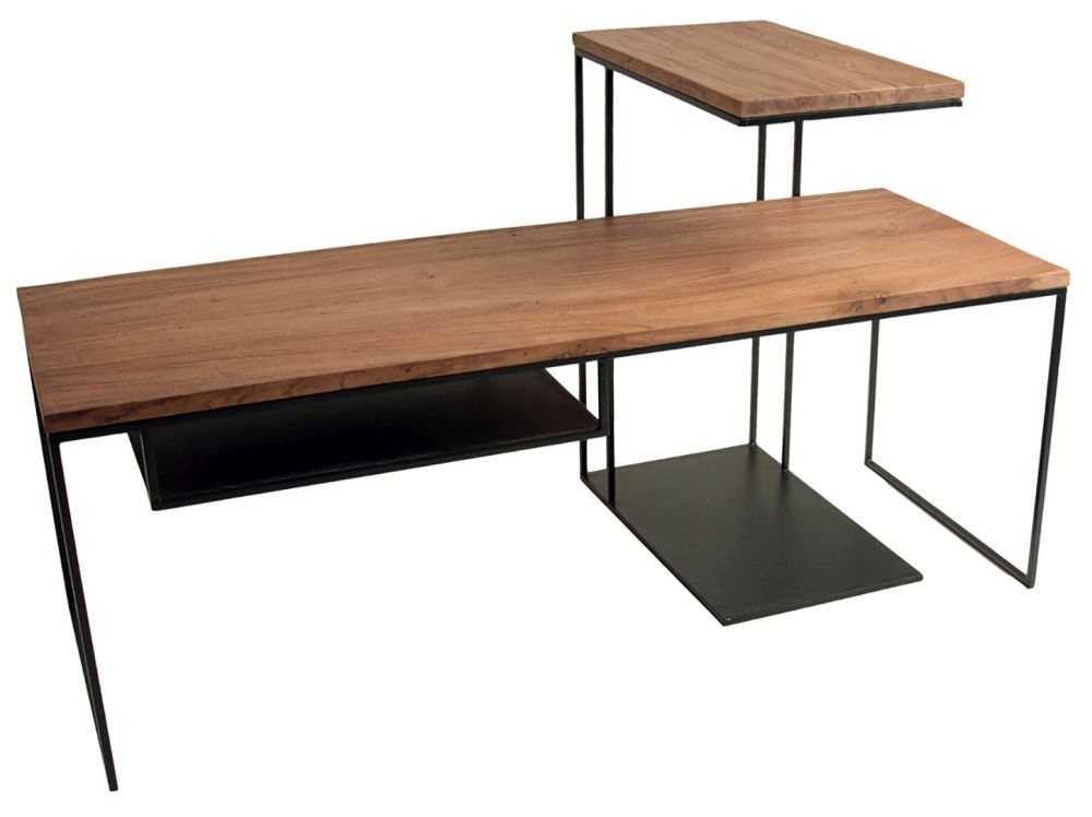 Industrial Chic Teak Wood Slim Coffee And Lamp Table