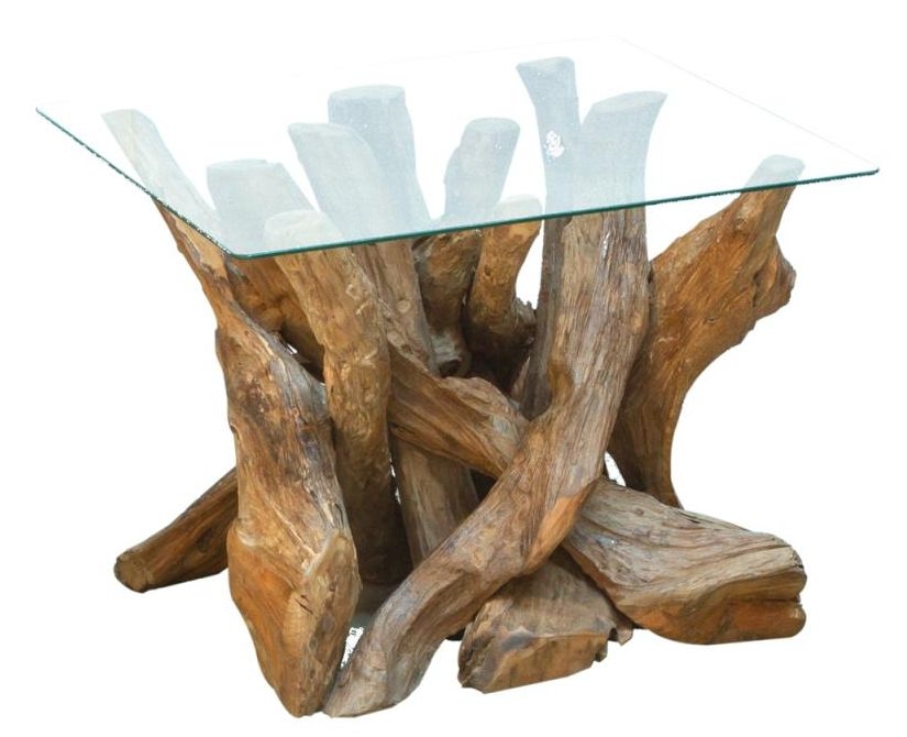 Tree Roots Square Glass Top Lamp Table