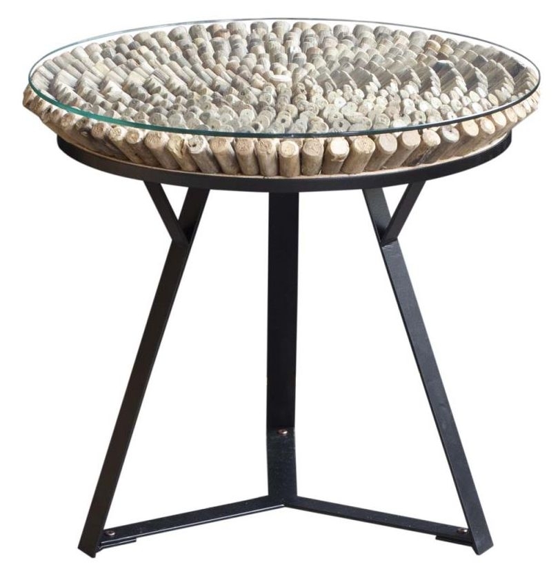 Trunk Reclaimed Bamboo And Glass Top Round Lamp Table