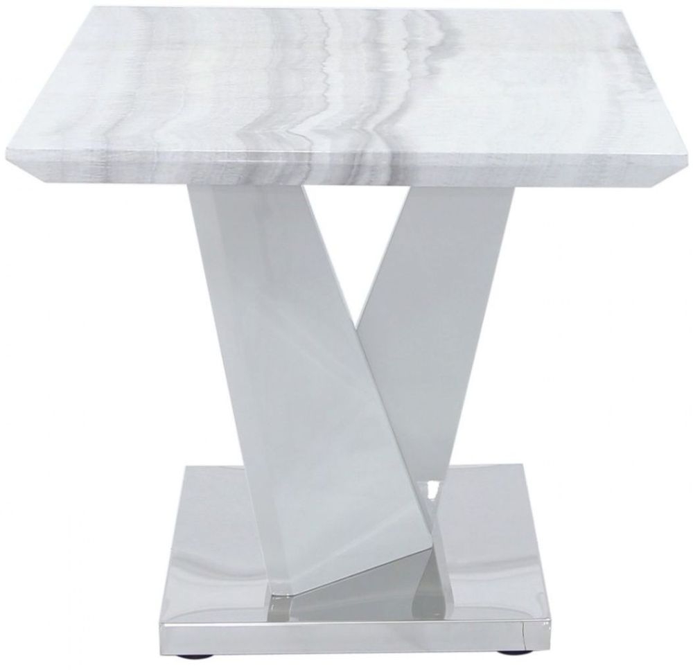 Amara White Marble Effect Lamp Table