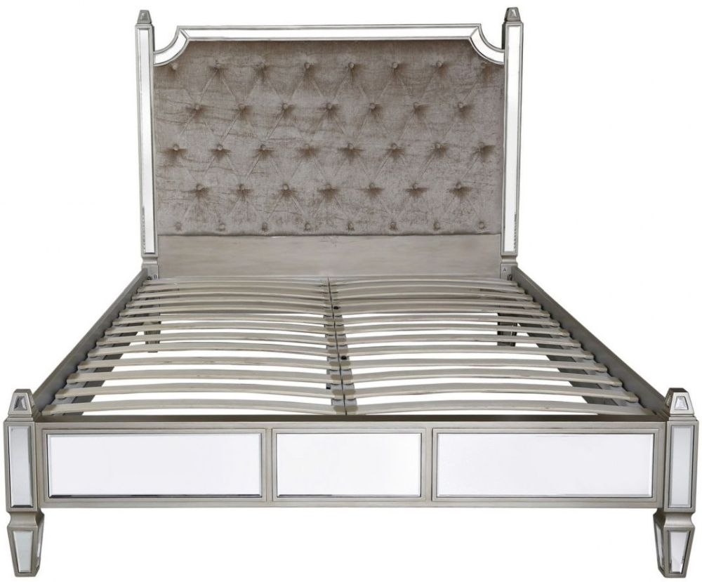 Apollo Champagne Mirrored 5ft Bed With Upholstered Headboard