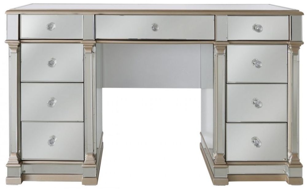 Apollo Champagne Gold Mirrored Double Pedestal Dressing Table