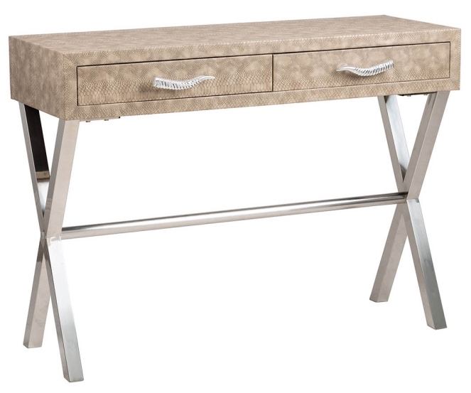 Taupe Faux Snake Leather 2 Drawer Console Table