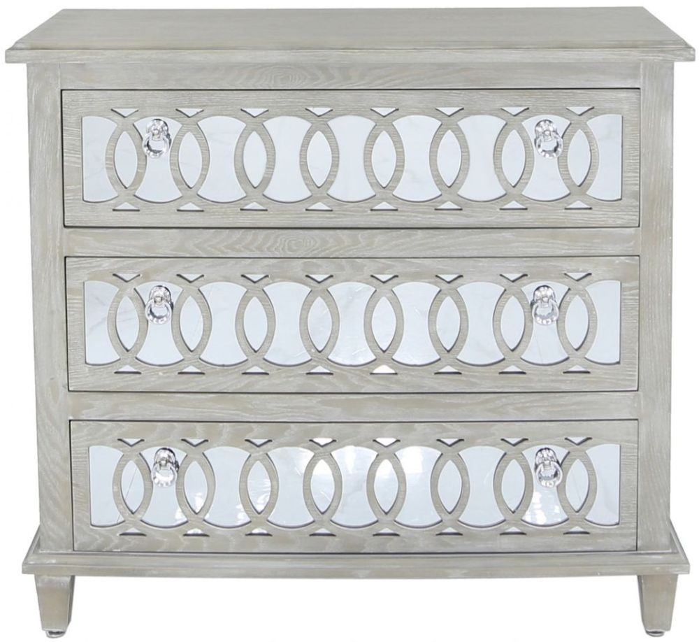 Bayview Natural Mirrored 3 Drawer Chest