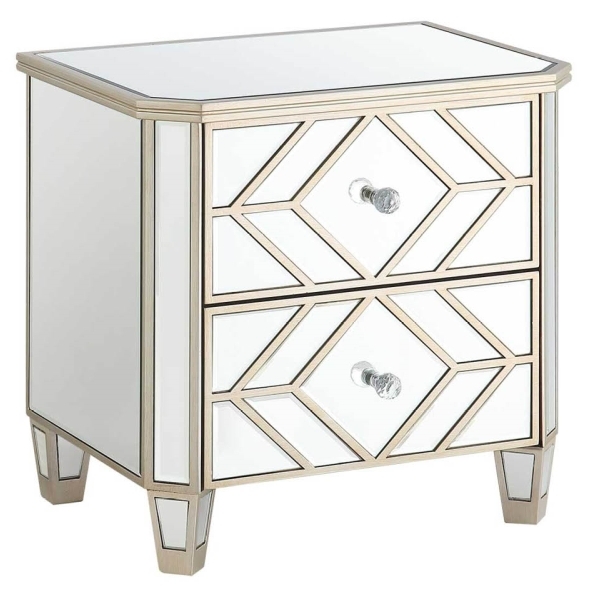 Becca Champagne Geometric Mirrored 2 Drawer Bedside Cabinet