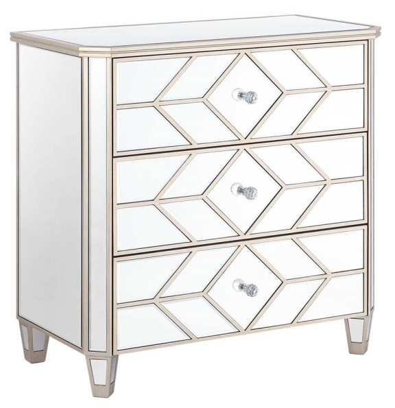 Becca Champagne Geometric Mirrored 3 Drawer Chest