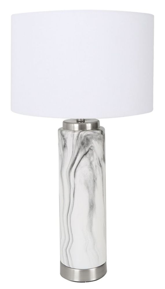 Value White Marble Table Lamp With White Linen Shade Set Of 2