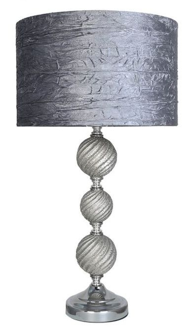 Value Three Grey Ceramic Ball Table Lamp With Grey Shade Set Of 2