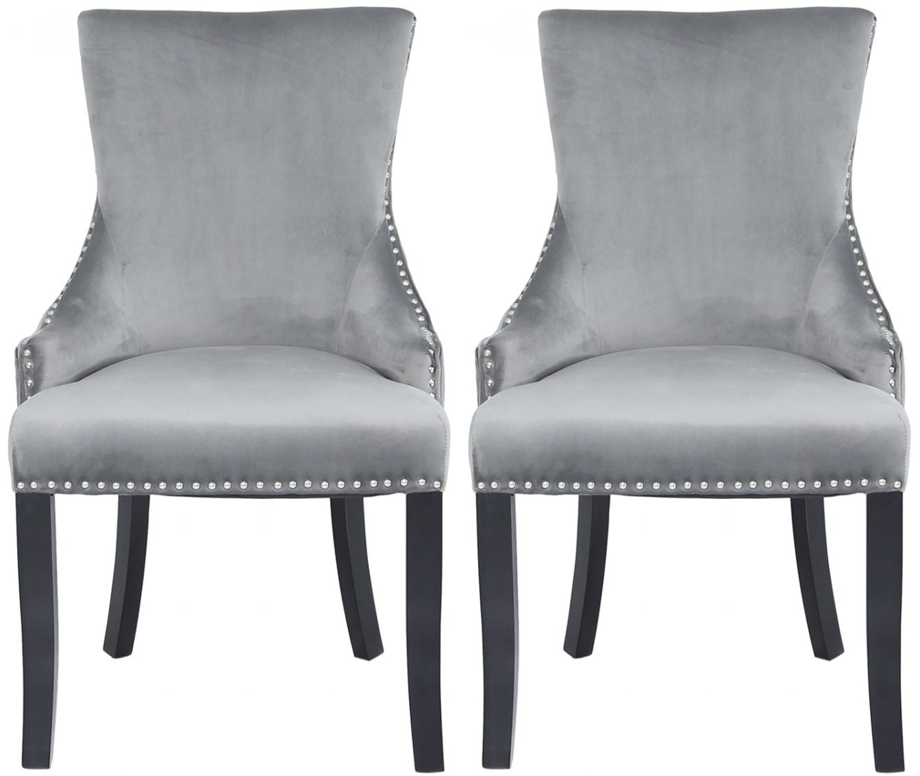 Geismar Grey Velvet Diamond Ring Knockerback Dining Chair Pair Clearance Fs170