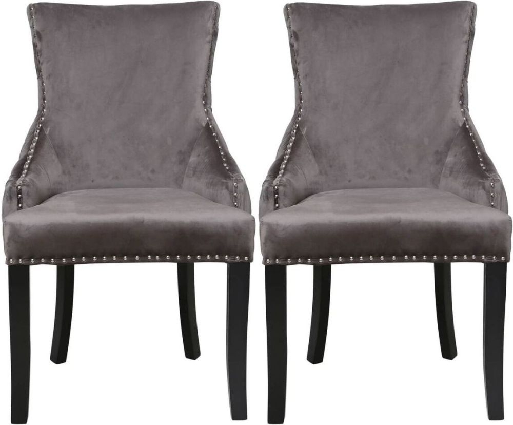 Grey Velvet Tufted Back Dining Chair Pair Clearance Fs169