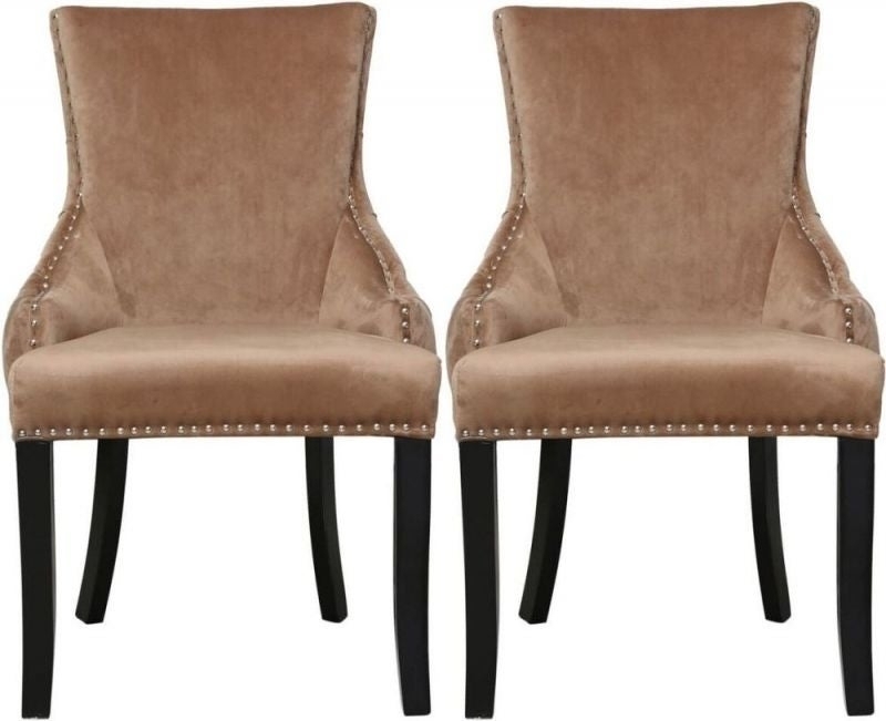 Champagne Velvet Tufted Back Dining Chair Pair Clearance Fs390