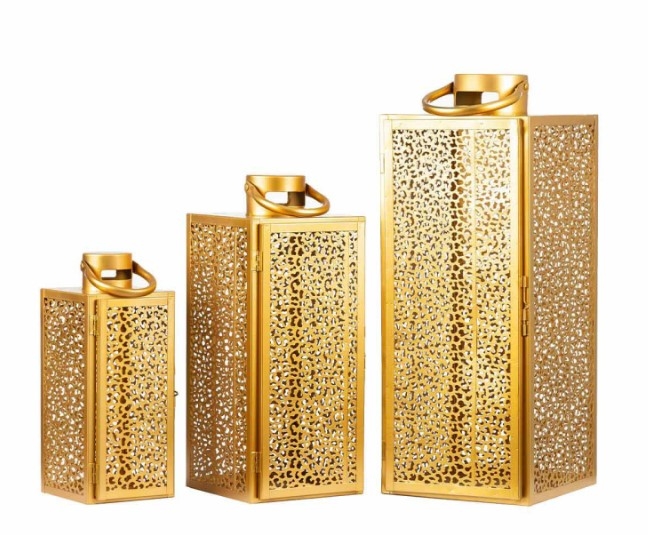 Esme Contemporary Gold Steel Set Of 3 Lanterns