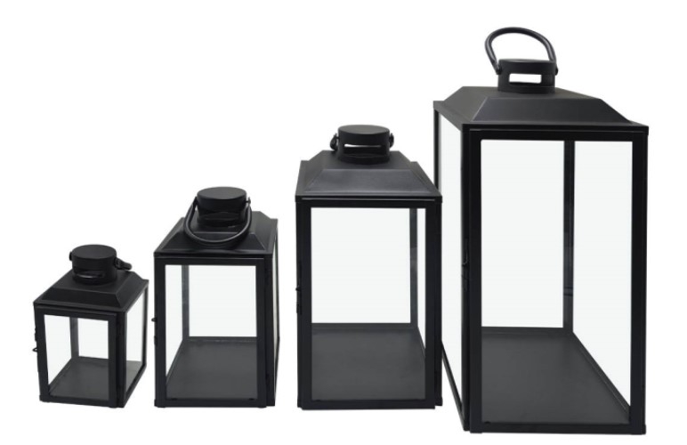 Black Steel Set Of 4 Lanterns
