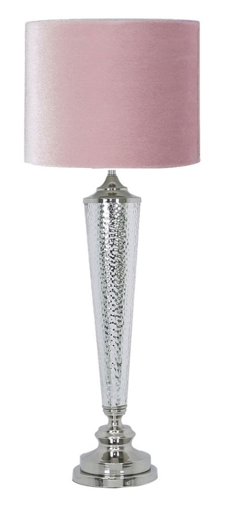 Chrome Glass Table Lamp With Pink Velvet Shade