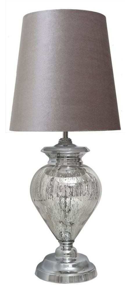 Chrome Glass Large Table Lamp With Grey Shade