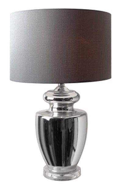Silver Chrome Glass Table Lamp With Grey Shade