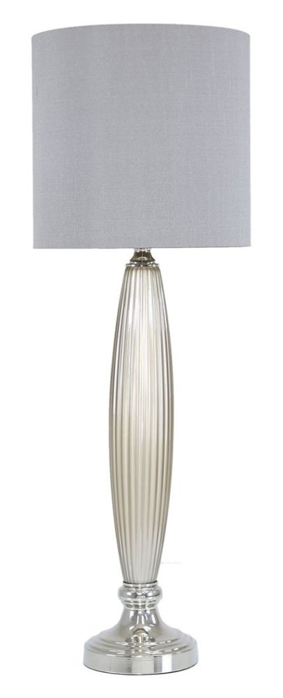 Taupe Pearl Glass Table Lamp With Grey Shade