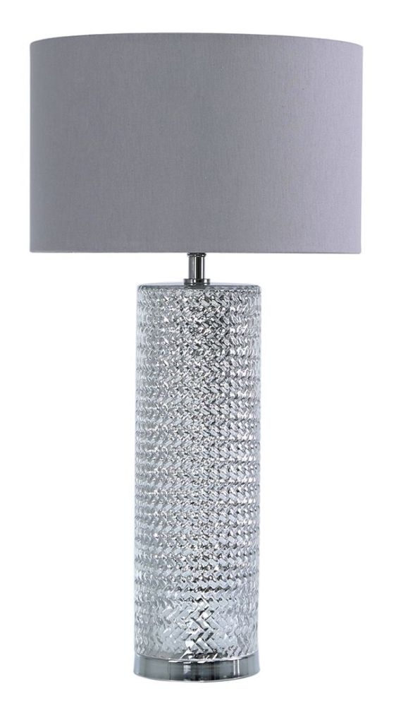 Value Silver Glass Table Lamp With Grey Linen Shade Set Of 2