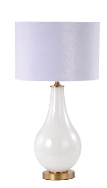 White Pearl Glass Table Lamp With White Velvet Shade