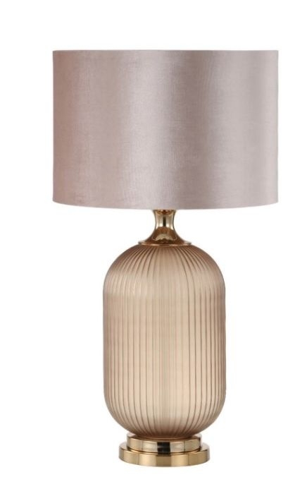 Brown Pleated Glass Table Lamp With Champagne Velvet Shade