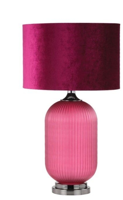 Mulberry Purple Pleated Glass Table Lamp With Purple Velvet Shade