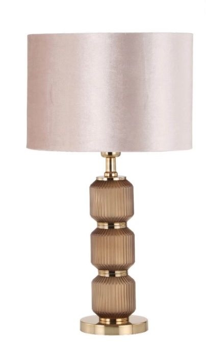 Small Brown Pleated Glass Table Lamp With Champagne Velvet Shade