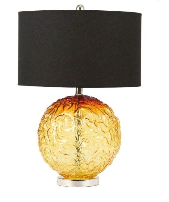 Brown Clear Glass Table Lamp With Black Linen Shade