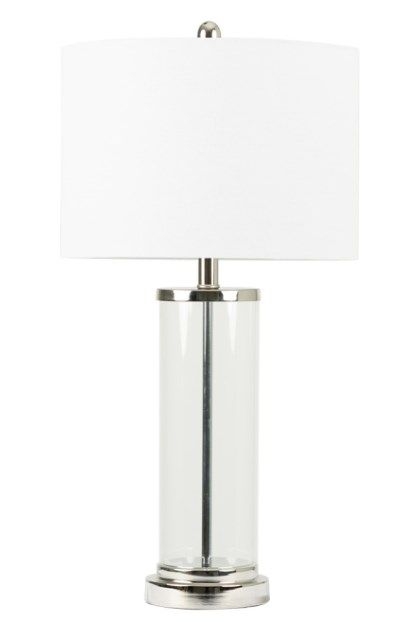 Clear Glass Table Lamp With White Linen Shade