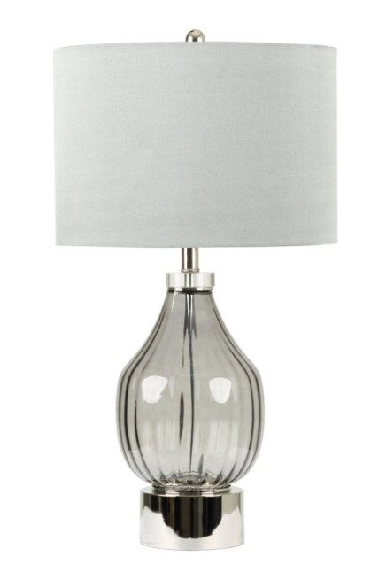 Clear Black Glass Table Lamp With Grey Faux Silk Shade