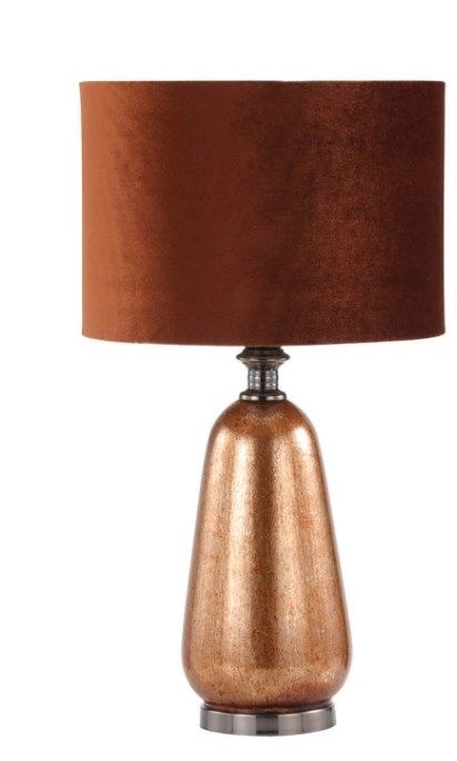 Red Copper Glass Table Lamp With Amber Velvet Shade