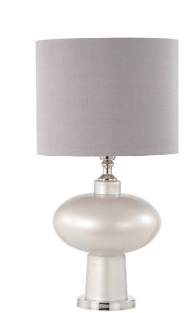 Opal Grey Glass Table Lamp With Grey Faux Silk Shade